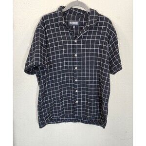 San Francisco Work Shirt Mens XL Black White Windowpane Short Sleeve Button Up